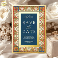 Persian Blue Muslim Wedding Save the Date Gold