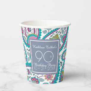 Persian Boteh Paisley 90th Birthday Party Paper C Paper Cups