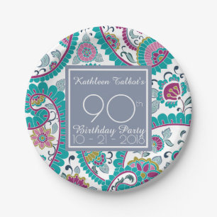 Persian Boteh Paisley 90th Birthday Party Paper P Paper Plate