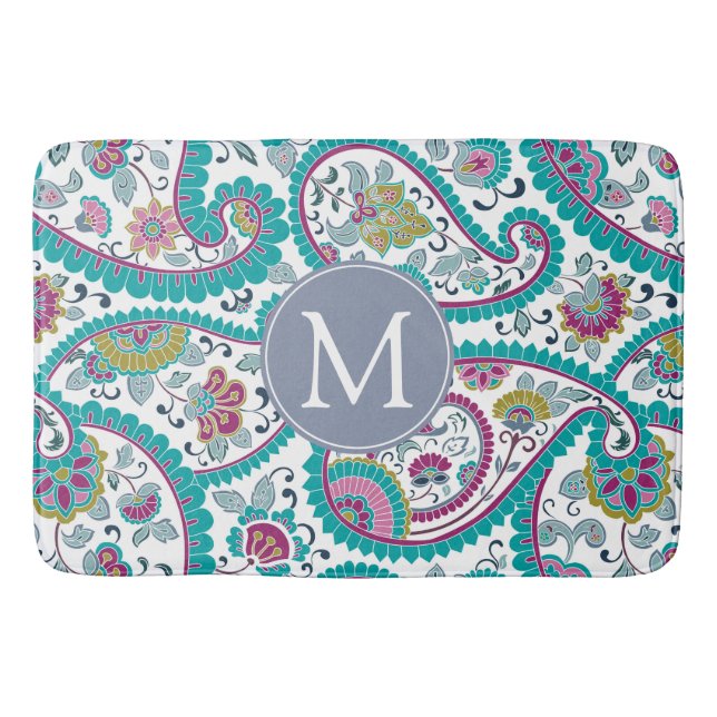 Persian Boteh Paisley Pattern Monogram Bath Mat (Front)