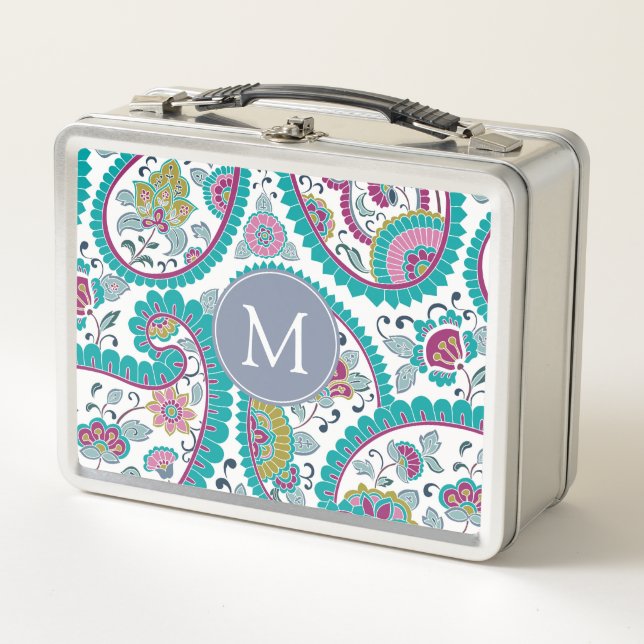 Persian Boteh Paisley Pattern Monogram Lunchbox (Front)