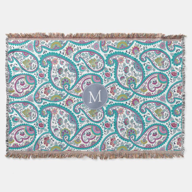 Persian Boteh Paisley Pattern Monogram Throw B (Front)