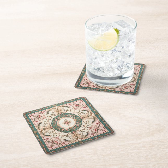 Persian Carpet Floral  Square Paper Coaster (Insitu)