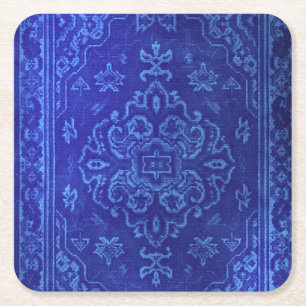 Persian carpet look in blue square paper coaster