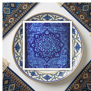 Persian carpet look in blue tinted field napkin