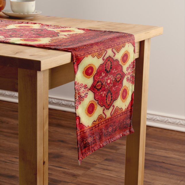 Persian carpet look in copper colour medium table runner (In Situ)