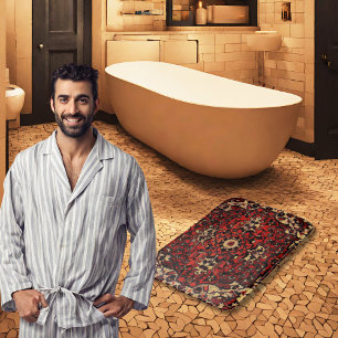 Persian carpet look in dark red and cream bath mat