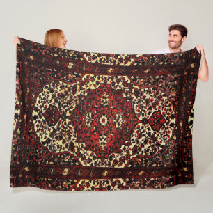 Persian carpet look in dark red and cream fleece blanket