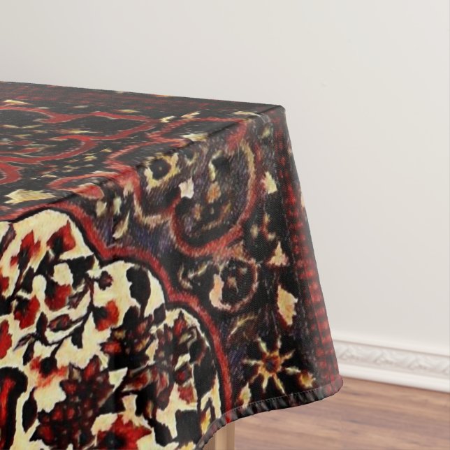 Persian carpet look in dark red and cream tablecloth (In Situ)
