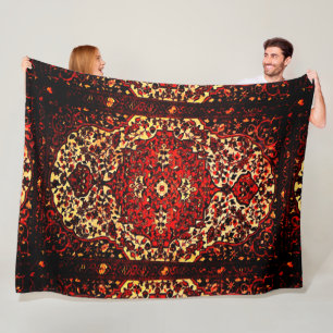 Persian carpet look in  red and cream  fleece blanket