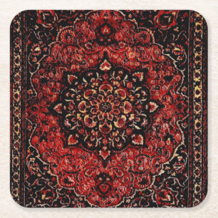Persian carpet look in rose tinted field  square paper coaster