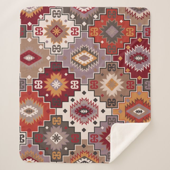 Persian carpet original design, tribal texture. Ea Sherpa Blanket (Front)