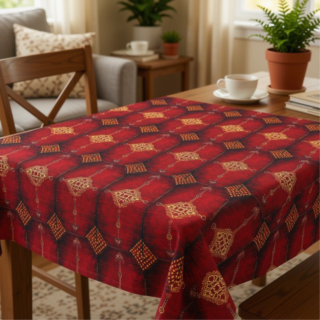 Persian carpet pattern in red tablecloth (Creator Uploaded)