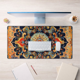 Persian Carpet Traditional Orange Pattern Desk Mat