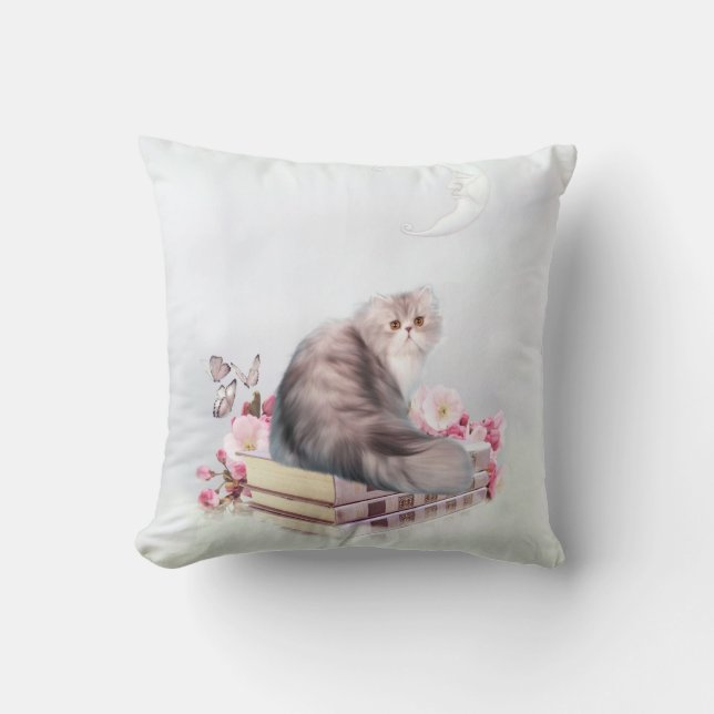 Persian cat and books cushion (Front)