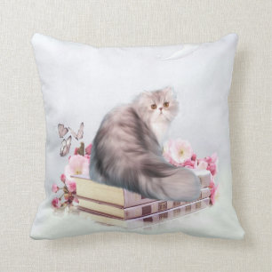 Persian cat and books cushion