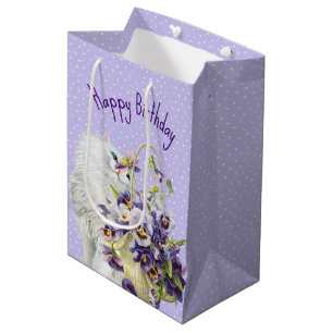 Persian Cat and Pansy Basket Medium Gift Bag