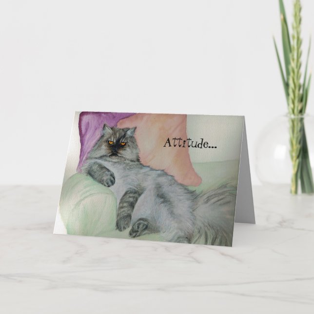 Persian Cat attitude birthday card (Front)