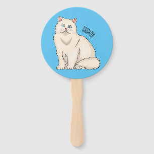 Persian cat cartoon illustration hand fan