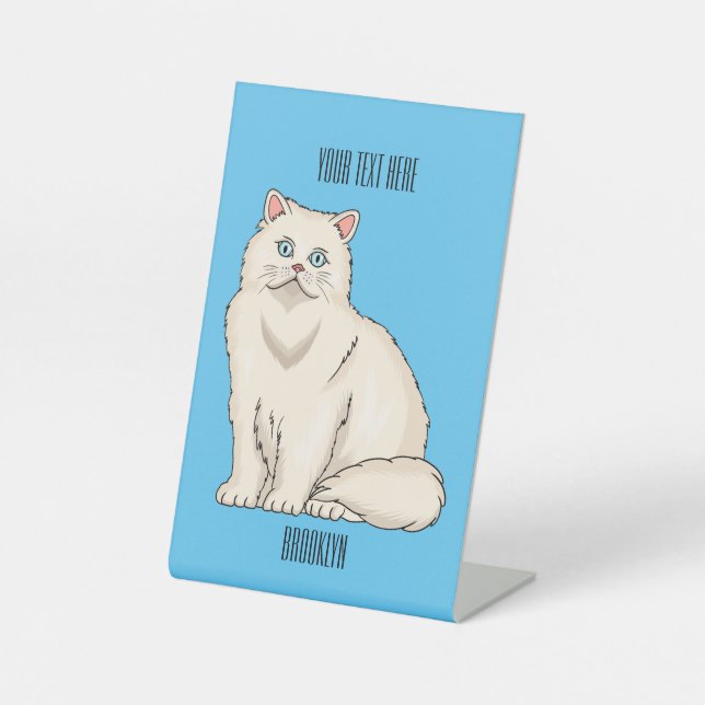 Persian cat cartoon illustration pedestal sign (Front)