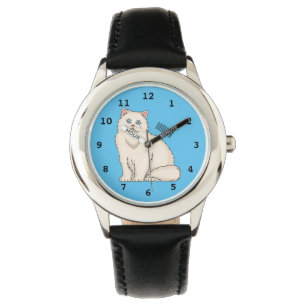Persian cat cartoon illustration watch