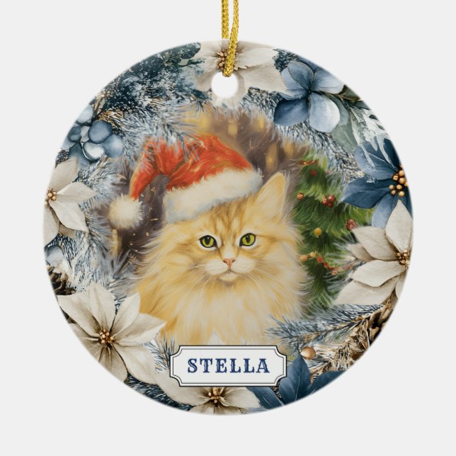 Persian Cat Ceramic Circle Ornament (Front)