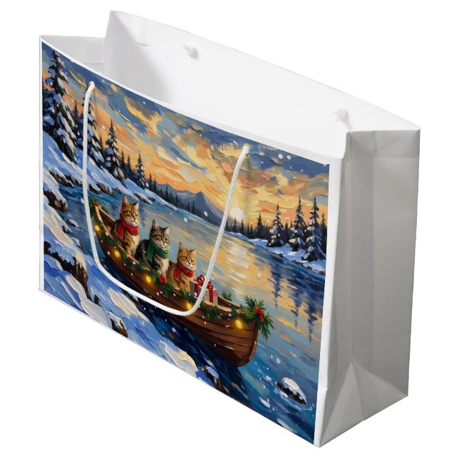 Persian Cat Christmas Boat Holiday Large Gift Bag (Front Angled)