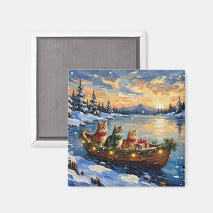 Persian Cat Christmas Boat Holiday Magnet