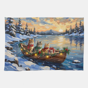 Persian Cat Christmas Boat Holiday Tea Towel