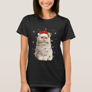 Persian Cat Christmas Lights Funny Santa Hat Cat L T-Shirt