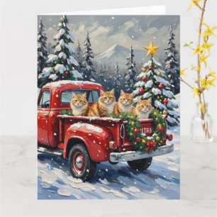 Persian Cat Christmas Red Truck Holiday Card