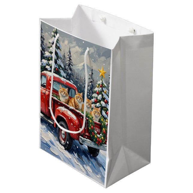 Persian Cat Christmas Red Truck Holiday Medium Gift Bag (Front Angled)