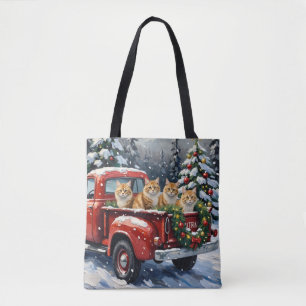 Persian Cat Christmas Red Truck Holiday Tote Bag
