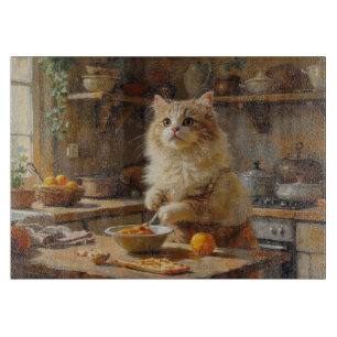 Persian Cat Cooking in Kitchen Cutting Board