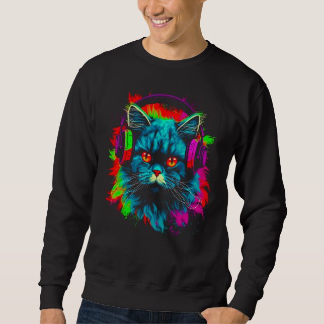 Persian Cat DJ Music Sweatshirt (Front)