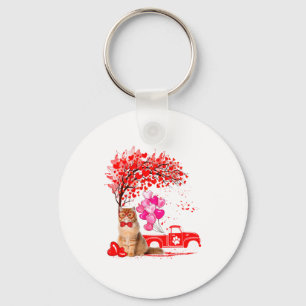 Persian Cat Heart Tree Valentines Day Key Ring