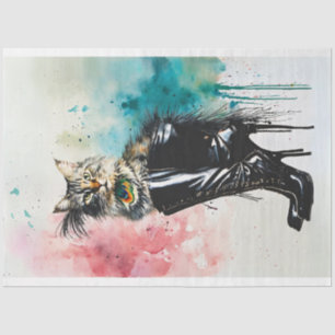 Persian Cat in Black Boot Decoupage  Tissue Paper