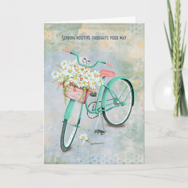 Persian cat in daisy basket thinking of you card (Front)