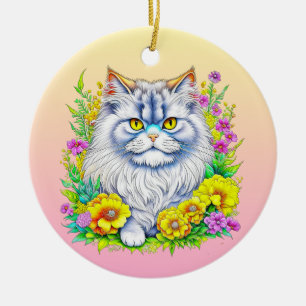 Persian Cat in Flowers Personalised Christmas Ceramic Tree Decoration