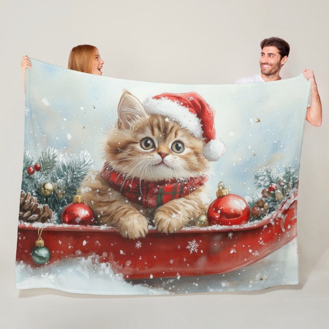 Persian Cat in Sledge Let it Snow Christmas Fleece Blanket (In Situ)