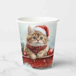 Persian Cat in Sledge Let it Snow Christmas Paper Cups