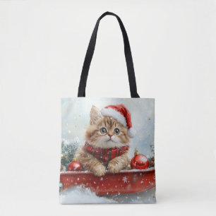Persian Cat in Sledge Let it Snow Christmas Tote Bag