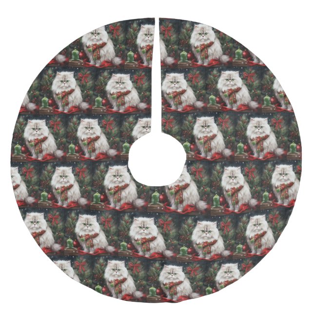 Persian Cat in Snow Christmas Brushed Polyester Tree Skirt (Front)
