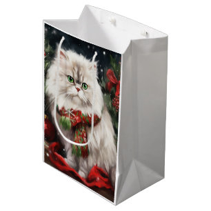 Persian Cat in Snow Christmas Medium Gift Bag