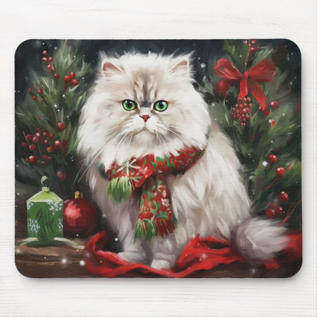 Persian Cat in Snow Christmas Mouse Pad (Front)