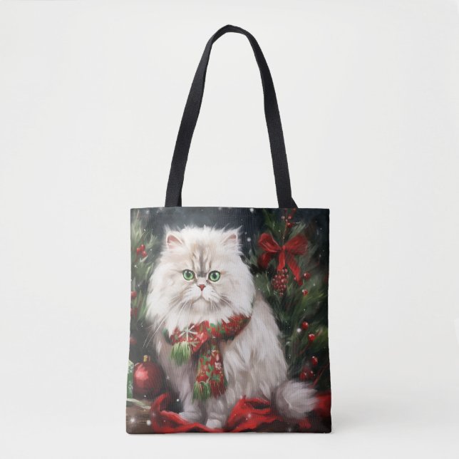 Persian Cat in Snow Christmas Tote Bag (Front)