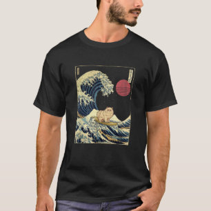 Persian Cat Japanese Kanagawa Wave Funny Surf Anim T-Shirt