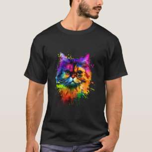 Persian Cat Lovers Vibrant Colours Paint Splash T-Shirt