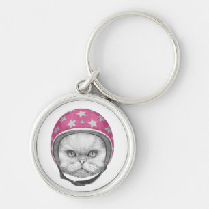 Persian Cat Motorcycle Rider Key Ring