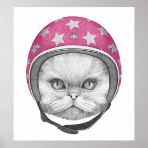 Persian Cat Motorcycle Rider Poster